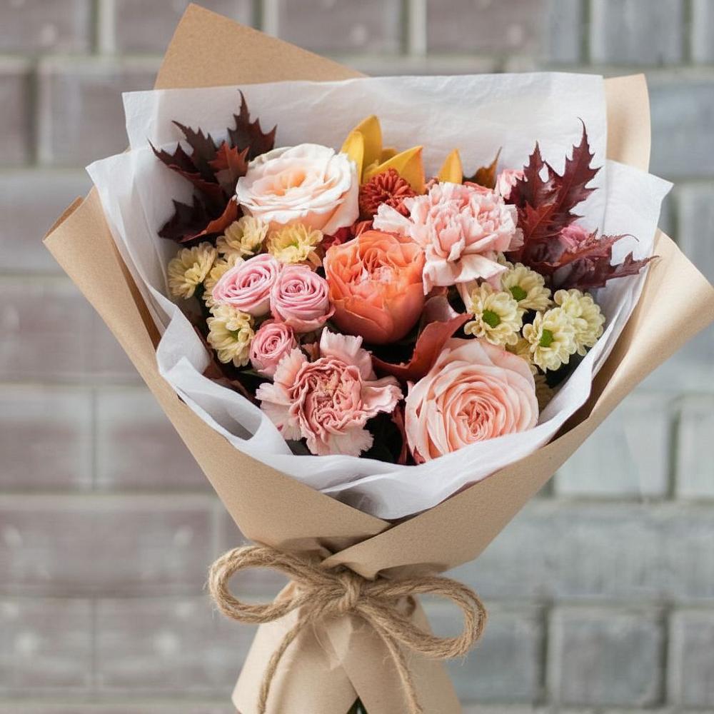 Букет цветов из: Гвоздики, Хризантемы и Розы в Левошево