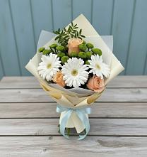 Букет цветов из:  Герберы, Розы и Хризантемы #REPLACE_PRED# Левошево