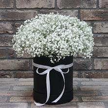 Цветочная композиция из Гипсофила в шляпной коробке в Левошево